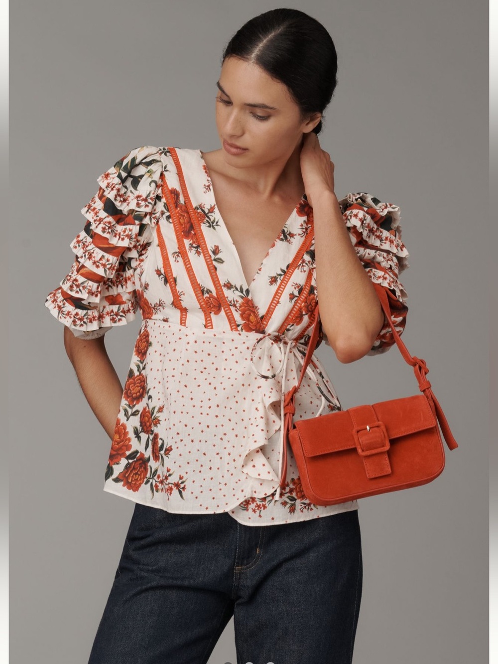 Farm Rio x Anthropologie Floral Wrap Blouse - Size L Pettite - BNWT